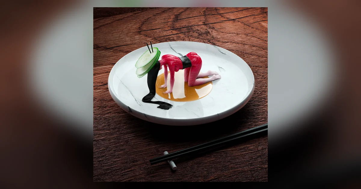 Alastomat naiset jooga-asennoissa sushi-annoksina on kenties kummallisin kuvamanipulaatio aikoihin, katsopa kuvat :)
