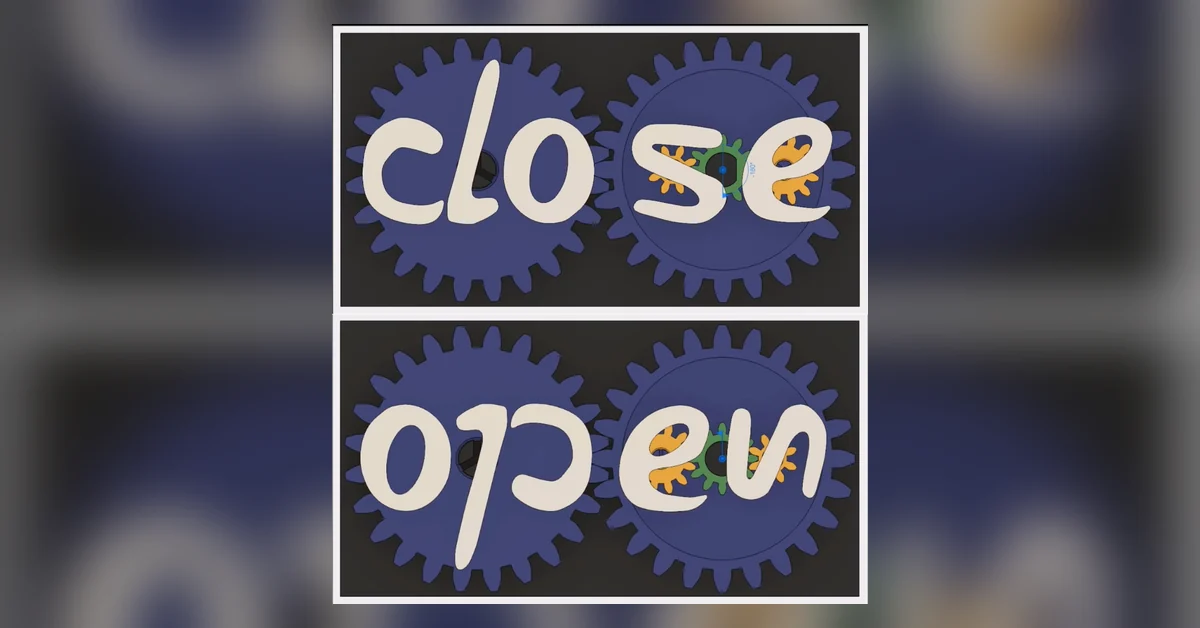 Tämä kyltti pyöräyttää kirjaimet näppärästi joko open tai close -sanaksi (ilmainen 3d-malli)