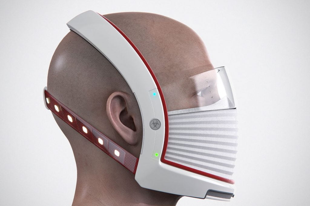 Elon Mask - sekä hengityssuoja että visiiri ylhäällä