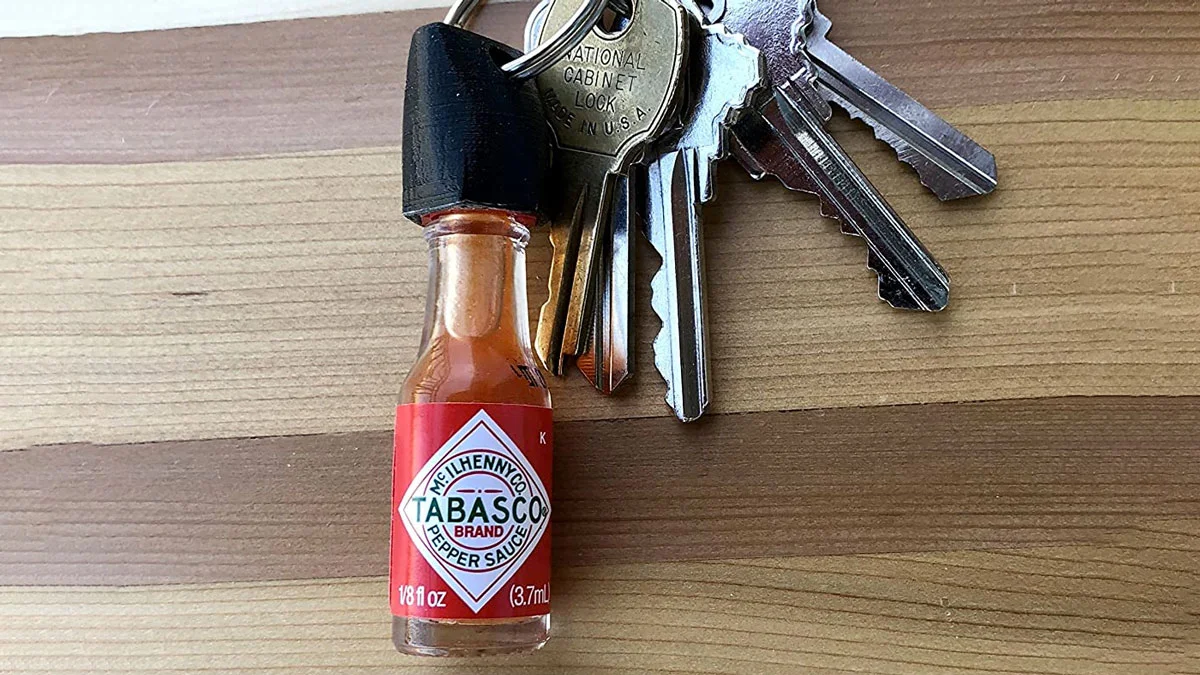 Tabasco Sauce Keychain - Includes Mini Bottle of Original Hot Sauce.  Miniature Individual Size Perfect for Travel, Key Chain or Purse.  Refillable and