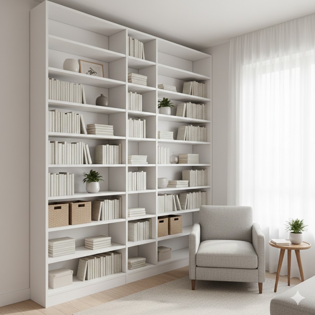 Pienen olohuoneen sisustus: kirjahylly